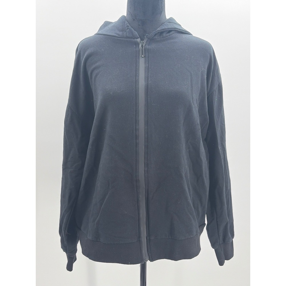 SHEIN Womens Medium Black Zip‎ Up Hoodie Cotton Blend Relaxed Fit Sweatshirt